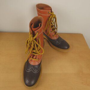 Chloe Boots Franne Leather Duck Ankle‎ Boot Lug Sole Lace Up Brogue